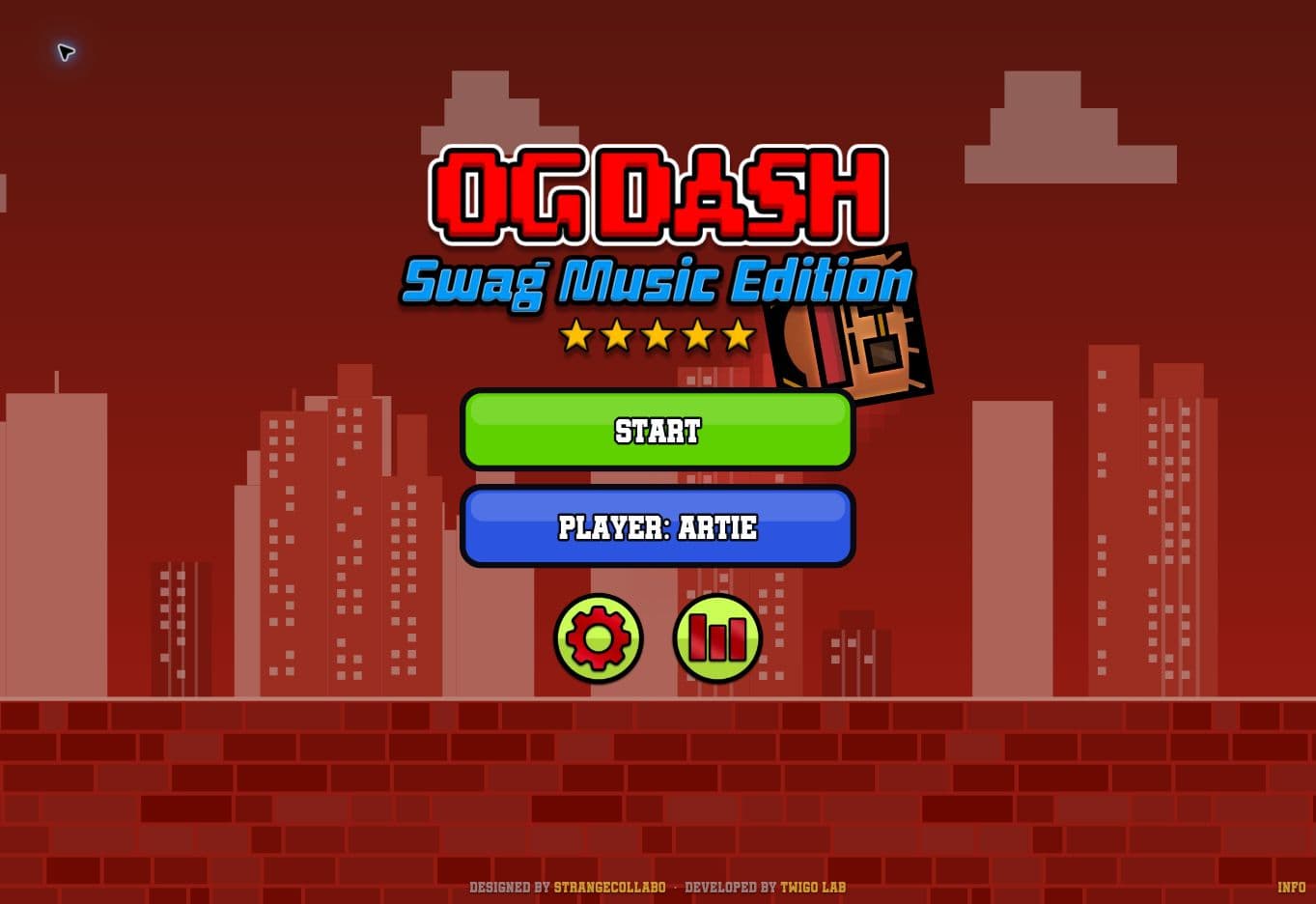 Pantalla inicial de OG DASH – Swag Music Edition con Artie seleccionado como jugador